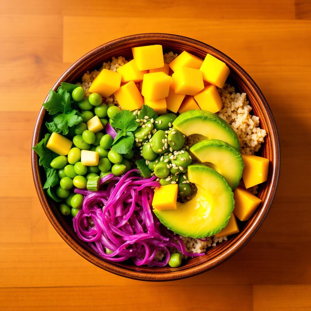 Bowl saludable con quinoa, mango y aguacate